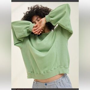 Aerie Keep It Light Crochet Crew Sweatshirt Oversized Green *Hard To Find* Sz Lg